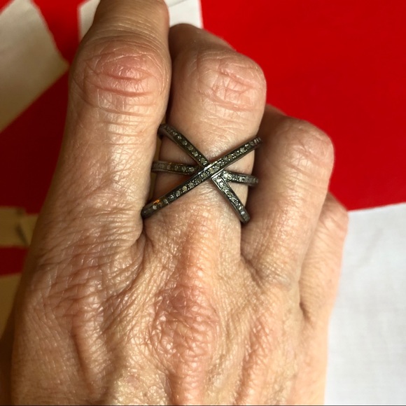 Pavè diamond X bar ring - Picture 2 of 2